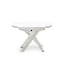 Load image into Gallery viewer, Vashti extendable round table in glass and MDF with steel legs in white, Ø 120(160)x120cm