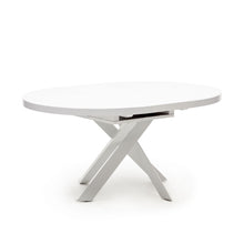 Load image into Gallery viewer, Vashti extendable round table in glass and MDF with steel legs in white, Ø 120(160)x120cm - image 3