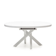 Load image into Gallery viewer, Vashti extendable round table in glass and MDF with steel legs in white, Ø 120(160)x120cm - image 7