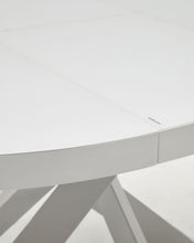 Load image into Gallery viewer, Vashti extendable round table in glass and MDF with steel legs in white, Ø 120(160)x120cm - image 15