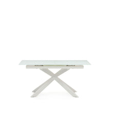 Load image into Gallery viewer, Atminda extendable table in glass and MDF with steel legs in white, 160 (210) x 90 cm
