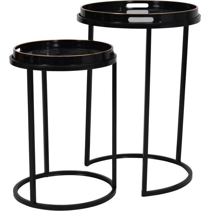 Black & Gold Set Of 2 Side Tray Tables