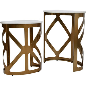 Metropolitan Set Of 2 Side Tables With Off White Marble Top