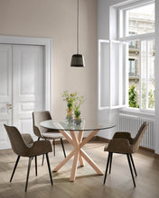 Load image into Gallery viewer, Argo round glass table with steel legs with wood-effect finish Ø 119 cm - image 5