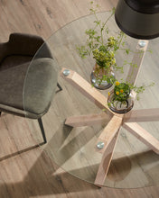 Load image into Gallery viewer, Argo round glass table with steel legs with wood-effect finish Ø 119 cm - image 6