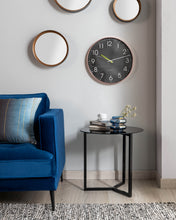 Load image into Gallery viewer, Black Raeam side table made with tempered glass and steel in black finish Ø 50 cm - image 2