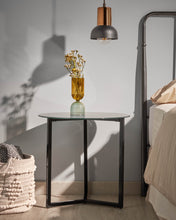 Load image into Gallery viewer, Black Raeam side table made with tempered glass and steel in black finish Ø 50 cm - image 3