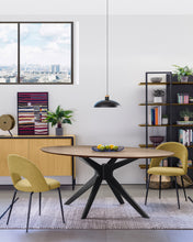 Load image into Gallery viewer, Mahalia dining chair in mustard with steel legs, with a black painted finish FSC 100% - image 9