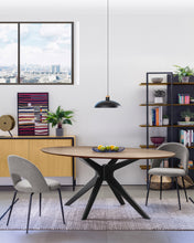 Load image into Gallery viewer, Mahalia dining chair in light grey with steel legs, with a black painted finish FSC 100% - image 9