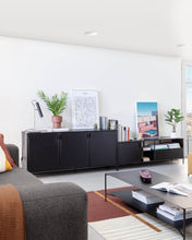 Load image into Gallery viewer, Shantay metal TV stand in a painted black finish with 1 door and drawer, 150 x 50 cm - image 7
