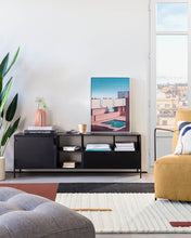 Load image into Gallery viewer, Shantay metal TV stand in a painted black finish with 1 door and drawer, 150 x 50 cm - image 5