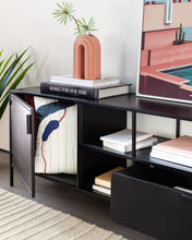 Load image into Gallery viewer, Shantay metal TV stand in a painted black finish with 1 door and drawer, 150 x 50 cm - image 6