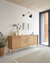 Load image into Gallery viewer, Lenon oak wood and veneer sideboard with 3 doors &amp; 3 drawers, 200 x 86 cm FSC MIX Credit - image 2