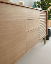 Load image into Gallery viewer, Lenon oak wood and veneer sideboard with 3 doors &amp; 3 drawers, 200 x 86 cm FSC MIX Credit - image 3
