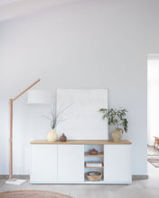 Load image into Gallery viewer, Abilen oak wood veneer 3 door sideboard with white lacquer, 180 x 75 cm FSC 100% - image 3