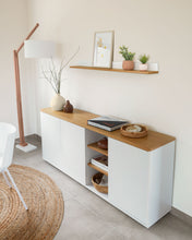 Load image into Gallery viewer, Abilen oak wood veneer 3 door sideboard with white lacquer, 180 x 75 cm FSC 100% - image 4