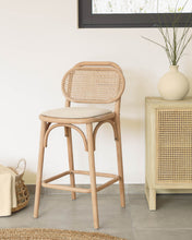 Load image into Gallery viewer, Doriane 65 cm height solid oak stool with natural finish and upholstered seat FSC Mix Credit - image 4