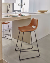 Load image into Gallery viewer, Zahara bar stool in brown synthetic leather with steel legs in black finish, height 65 cm, FSC 100% - image 4