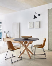 Load image into Gallery viewer, Argo black lacquered MDF round table wood effect steel legs Ø 120 cm - image 5