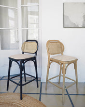 Load image into Gallery viewer, Doriane 65 cm height solid oak stool with natural finish and upholstered seat FSC Mix Credit - image 6