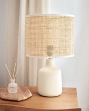 Load image into Gallery viewer, Erna table lamp in white ceramic and bamboo with natural finish adapter UK - image 2