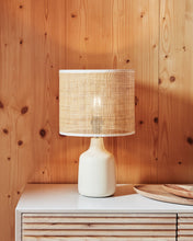 Load image into Gallery viewer, Erna table lamp in white ceramic and bamboo with natural finish adapter UK - image 3