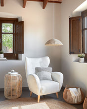 Load image into Gallery viewer, Patio armchair in white bouclé with solid, beech wood legs FSC Mix Credit - image 6