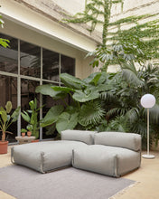 Load image into Gallery viewer, Square modular 100% outdoor sofa pouffe w/ backrest, light grey, white aluminium 101x101cm - image 12
