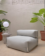 Load image into Gallery viewer, Square modular 100% outdoor sofa pouffe w/ backrest, light grey, white aluminium 101x101cm - image 11