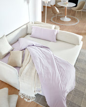 Load image into Gallery viewer, Tanit sofa bed in white with natural finish solid beech wood legs, 210 cm FSC Mix Credit - image 13