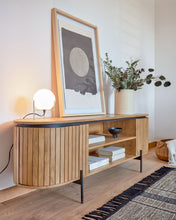 Load image into Gallery viewer, Licia solid mango wood TV stand with 2 doors and black finish metal, 160 x 56 cm - image 7