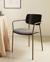 Load image into Gallery viewer, Maureen stackable chair in poplar plywood with dark tone finish and brass-finish metal, 100% FSC - image 10