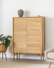 Load image into Gallery viewer, Lenon tall console with 4 oak wood doors and an oak veneer, 104.5 x 144 cm FSC MIX Credit - image 7