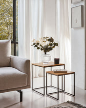 Load image into Gallery viewer, Yoana set of 2 nesting side tables with oak wood veneer and black painted metal structure - image 3