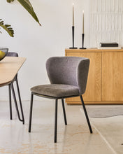 Load image into Gallery viewer, Ciselia chair in dark grey chenille and steel legs with black finish FSC Mix Credit - image 11