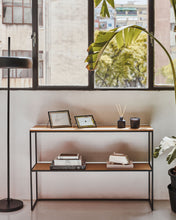 Load image into Gallery viewer, Yoana console table with oak veneer and painted white metal structure, 120 x 80 cm - image 3