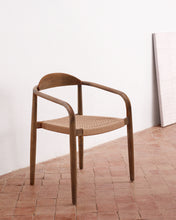 Load image into Gallery viewer, Nina stackable chair in FSC 100% solid acacia wood with walnut finish and beige rope seat - image 11