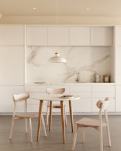 Load image into Gallery viewer, Oqui extendable round table in MDF with white lacquer and solid beech wood legs, 90 (170) x 90 cm - image 5
