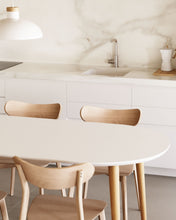Load image into Gallery viewer, Oqui extendable round table in MDF with white lacquer and solid beech wood legs, 90 (170) x 90 cm - image 7