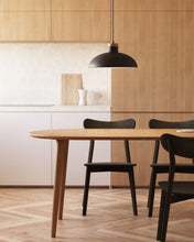 Load image into Gallery viewer, Oqui extendable round table in MDF oak veneer and solid wood legs, 90 (170) x 90 cm - image 7