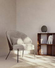 Load image into Gallery viewer, Eamy light brown armchair in an ash wood veneer with a walnut finish and black metal - image 11