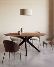 Load image into Gallery viewer, Eamy chair in light brown chenille with ash veneer in walnut finish and black metal - image 12