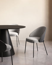 Load image into Gallery viewer, Eamy chair light grey chenilla and ash wood veneer with a black finish and black metal - image 11