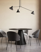 Load image into Gallery viewer, Eamy chair light grey chenilla and ash wood veneer with a black finish and black metal - image 12