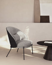 Load image into Gallery viewer, Eamy light grey armchair in an ash wood veneer with a black finish and black metal - image 11