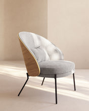 Load image into Gallery viewer, Eamy light grey armchair in an ash wood veneer with a natural finish and black metal - image 11
