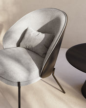 Load image into Gallery viewer, Eamy light grey armchair in an ash wood veneer with a black finish and black metal - image 12