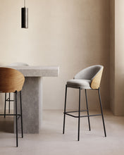 Load image into Gallery viewer, Eamy stool light grey chenille and ash wood veneer with a natural finish and black metal, 77 cm - image 11