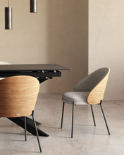 Load image into Gallery viewer, Eamy chair light grey chenille and ash wood veneer with a natural finish and black metal - image 11