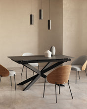 Load image into Gallery viewer, Eamy chair light grey chenille and ash wood veneer with a natural finish and black metal - image 12